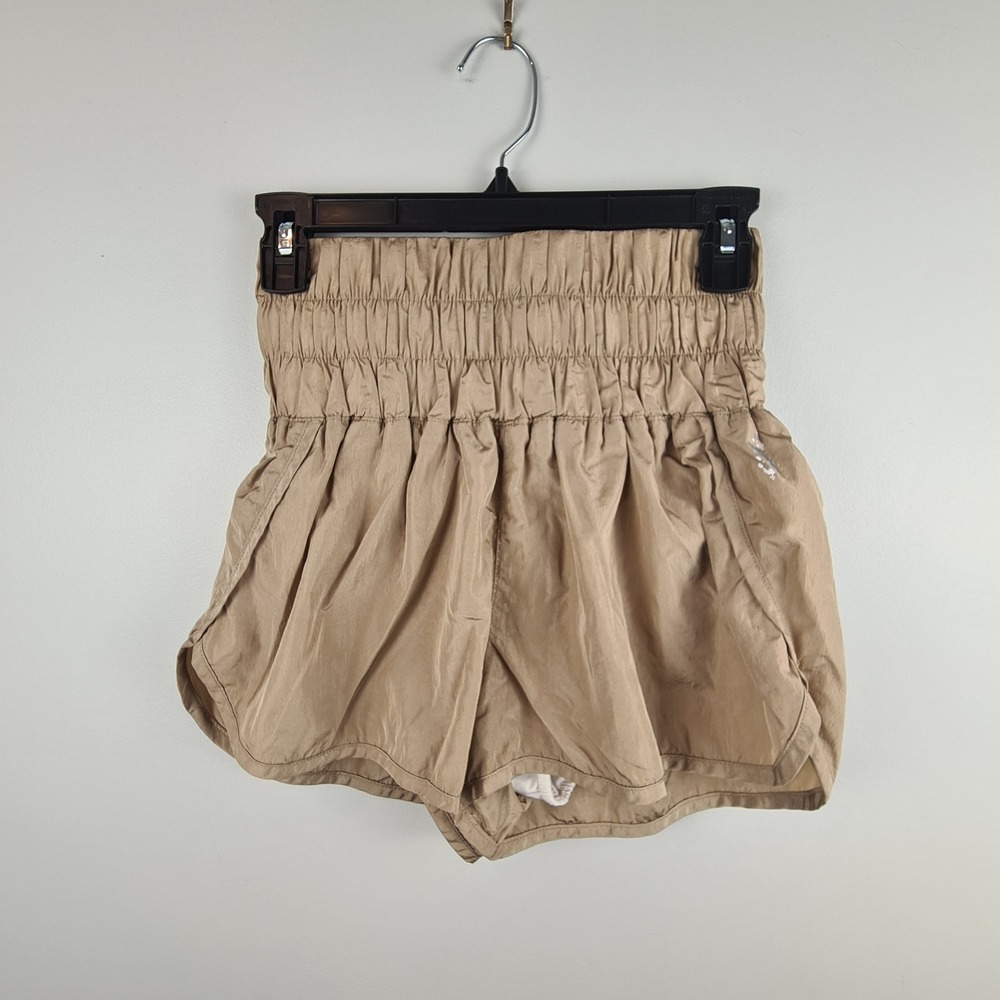 Free People FP Movement The Way Home Shorts Tan High Rise Smocked Athletic Small
